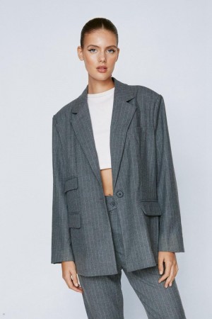 Blejzr Nasty Gal Pinstripe Pocket Detail Tailored Šedé | CZ 5671-LUTYK