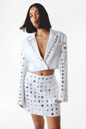 Blejzr Nasty Gal Premium Embellished Bonded Satin Bílé | CZ 2650-ZEHLR