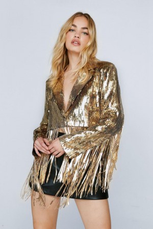 Blejzr Nasty Gal Sequin Tassel Trim Cropped Zlaté | CZ 7895-PTIGA