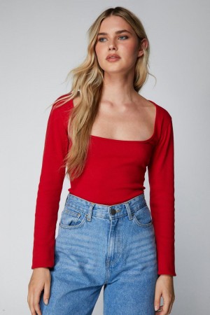 Body Nasty Gal Square Neck Žebrovaný Červené | CZ 3726-UQJFY