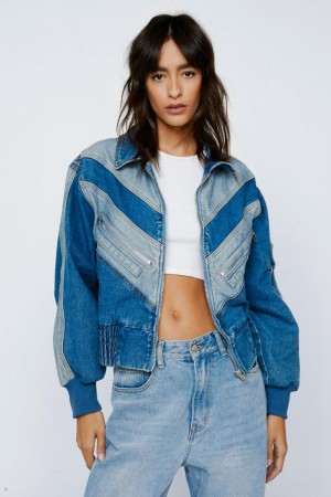 Bunda Nasty Gal Color Block Zip Detail Denim Bomber Blankyt | CZ 7534-XPTFC