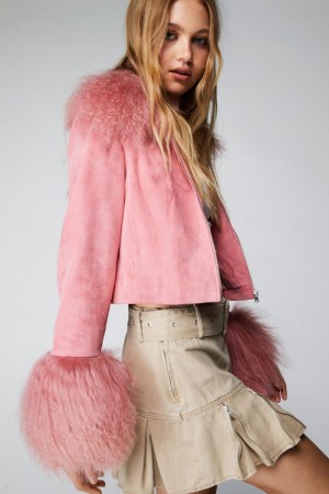 Bunda Nasty Gal Premium Semišové And Shearling Růžové | CZ 8093-DSFPG