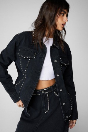 Bunda Nasty Gal Studded Denim Trucker Černé | CZ 4723-IEASN