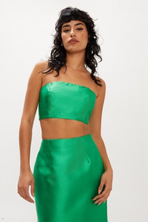 Crop Top Nasty Gal Structured Satin Twill Bandeau Zelene | CZ 6274-WFCUN