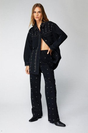 Džíny Nasty Gal Denim Studded Rovný Leg Černé | CZ 7541-TQMAK