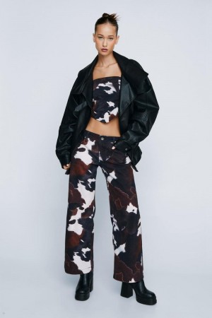 Džíny Nasty Gal Petite Cow Print Slouchy Široké Leg Hnědé | CZ 2368-TWZJK