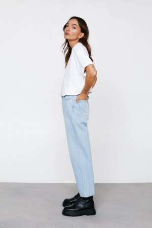 Džíny Nasty Gal Petite High Pasem Denim Mom Blankyt | CZ 0142-YIUHW