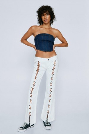 Džíny Nasty Gal Petite Lattice Split Front Flared Denim Bílé | CZ 9410-PGRYQ