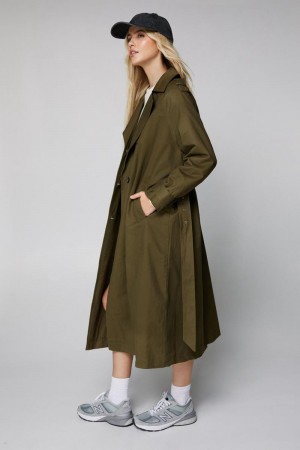 Kabáty Nasty Gal Essentials Trench Olivy Zelené | CZ 9317-PELFC