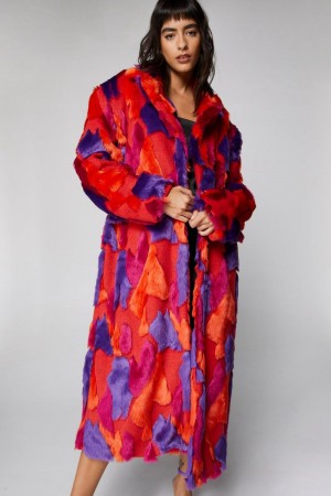 Kabáty Nasty Gal Faux Fur Patch Oversized Viacfarebný | CZ 0436-BFLYA