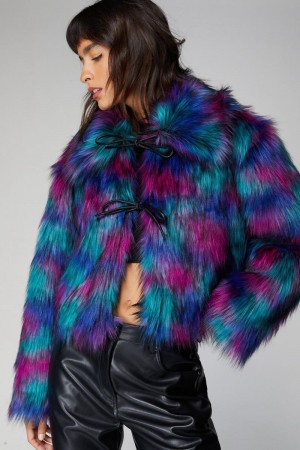 Kabáty Nasty Gal Premium Faux Fur Tie Detail Viacfarebný | CZ 1623-NMRHA