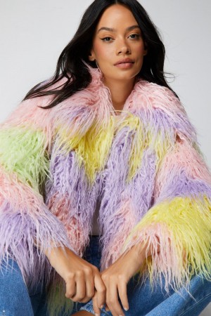 Kabáty Nasty Gal Premium Mongolian Ombre Faux Fur Viacfarebný | CZ 7584-WAKBX