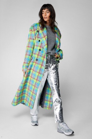 Kabáty Nasty Gal Premium Neon Check Tailored Longline Viacfarebný | CZ 8345-JIKEG