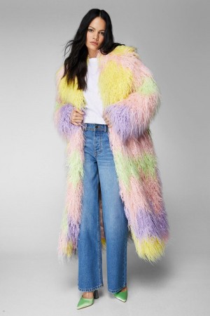 Kabáty Nasty Gal Premium Ombre Longline Faux Fur Viacfarebný | CZ 4128-VUFGK