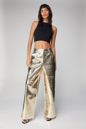 Kalhoty Nasty Gal Metallic Crackle Široké Leg Zlaté | CZ 2164-IXSHK