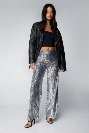 Kalhoty Nasty Gal Petite Metallic Sequin Široké Leg Stříbrné | CZ 5192-DABXT