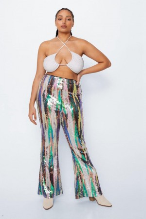 Kalhoty Nasty Gal Plus Velikost Stripe Sequin Flare Stříbrné | CZ 1207-FANPE