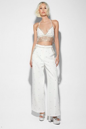 Kalhoty Nasty Gal Premium Embellished Diamante Bílé | CZ 8713-IVLTE