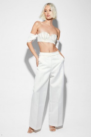 Kalhoty Nasty Gal Premium Pearl Embellished Tailored Bílé | CZ 9125-TZOBP