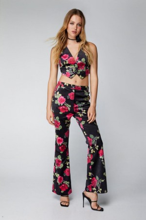 Kalhoty Nasty Gal Premium Printed Velvet Flare Černé | CZ 1394-PXYOS