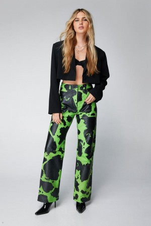 Kalhoty Nasty Gal Premium Real Læder Cow Print Zelene | CZ 6295-FSWTQ