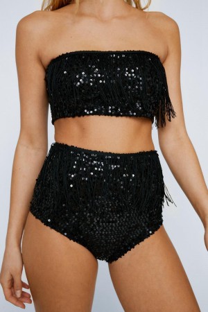 Kalhoty Nasty Gal Sequin Fringe Hotpants Two Piece Černé | CZ 4810-LDSHR