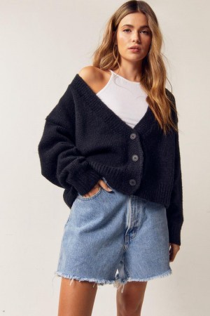 Kardigan Nasty Gal Oversized Brushed Knit Cropped Černé | CZ 1940-THENC