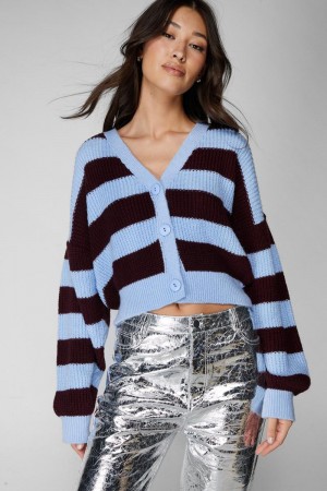 Kardigan Nasty Gal Soft Touch Stripe Knit Vínové | CZ 2574-OXTVD