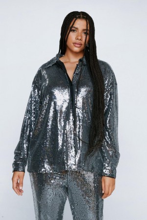 Košile Nasty Gal Plus Velikost Sheer Sequin Relaxed Fit Černé | CZ 8976-JMXEF