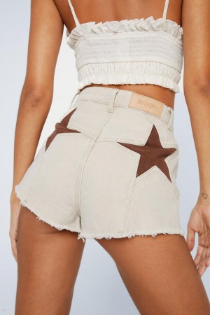 Kraťasy Nasty Gal Denim Star Bum Mom Bílé | CZ 9136-AVSNO