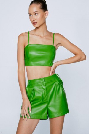 Kraťasy Nasty Gal Faux Læder High Waisted Zelene | CZ 2163-ECOFV