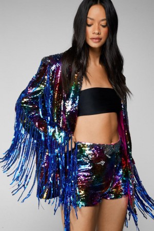 Kraťasy Nasty Gal Rainbow Fringe Sequin Viacfarebný | CZ 1826-YTPFL