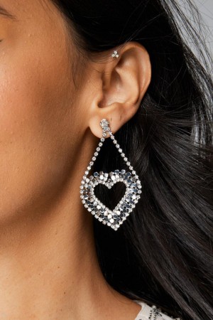 Náušnice Nasty Gal Mirror Diamante Heart Stříbrné | CZ 4216-XTLDB
