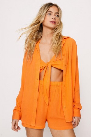 Plavky Nasty Gal Bralette Shirt And Shorts 3pc Beach Cover Up Set Oranžové | CZ 8135-QUXPW