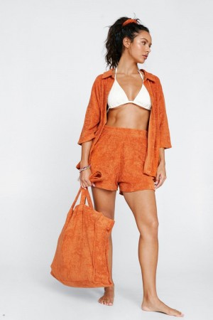 Plavky Nasty Gal Towelling Shirt And Shorts 4 Piece Cover Up Set Růžové | CZ 4763-GRKFC