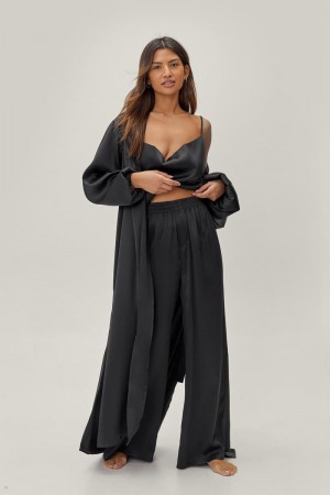 Sady Nasty Gal Satin Long Pajama And Robe Černé | CZ 1869-LXZRG