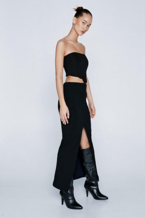 Sukně Nasty Gal High Pasem Split Front Maxi Černé | CZ 5928-XRQVK