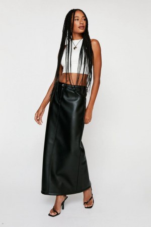 Sukně Nasty Gal Premium Faux Læder Maxi Černé | CZ 5682-SJBRK