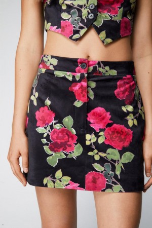 Sukně Nasty Gal Premium Printed Velvet Mini Černé | CZ 3675-SIHMX