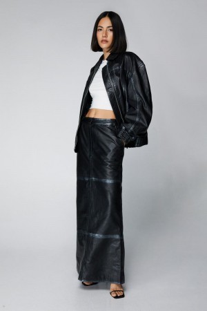 Sukně Nasty Gal Real Læder Distressed Metallic Maxi Černé | CZ 0537-MIPEY