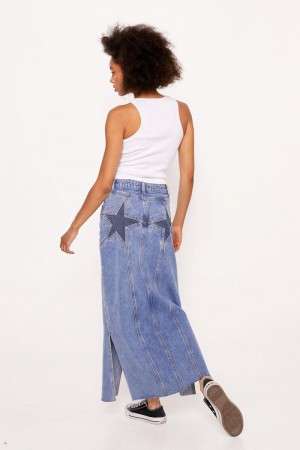 Sukně Nasty Gal Star Bum Denim Maxi Blankyt | CZ 7234-ZGCAQ