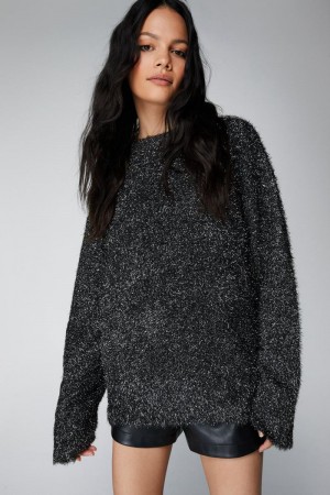 Svetry Nasty Gal Tinsel Oversized Stříbrné | CZ 6795-BDQLE