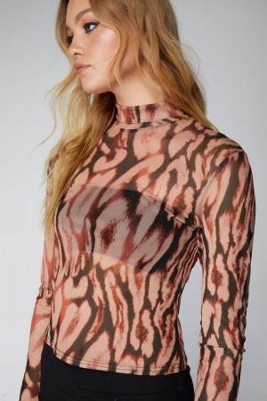 Topy Nasty Gal Animal Mesh Funnel Neck Viacfarebný | CZ 8457-QPVNT