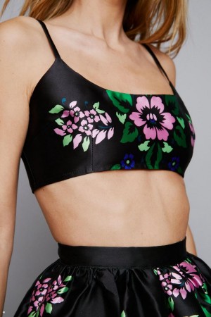 Topy Nasty Gal Floral Print Micro Camisole Černé | CZ 6918-AOTSD