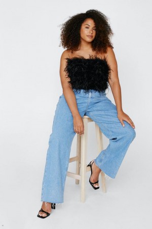 Topy Nasty Gal Plus Velikost Feather Tube Černé | CZ 6148-XKYON