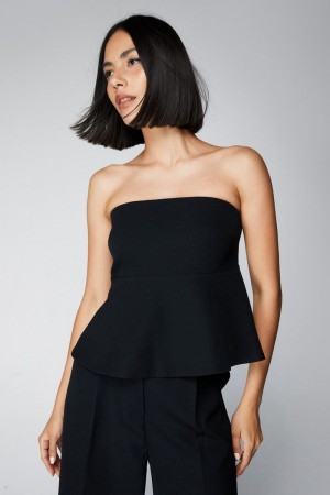 Topy Nasty Gal Premium Tailored Bandeau Peplum Černé | CZ 0591-SJPFC