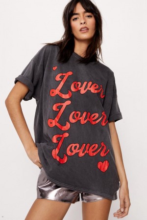 Tričko Nasty Gal Lover Grafická Washed Oversized Šedé | CZ 8342-PTLAV