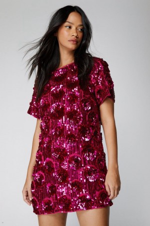 Šaty Nasty Gal 3d Floral Sequin Mini Růžové | CZ 0758-PAMHS