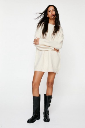 Šaty Nasty Gal Brushed Knit Crew Neck Jumper Bílé | CZ 3475-MGPTZ