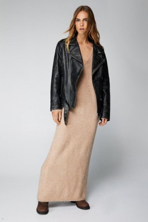 Šaty Nasty Gal Brushed Oversized Pletené Maxi Hnědé | CZ 1530-NXHUM